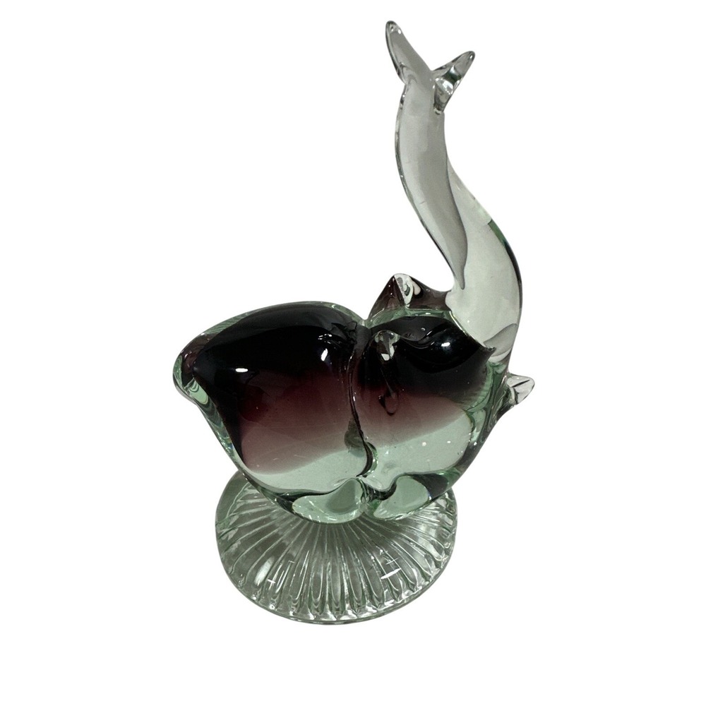 Elephant Art Glass Murano Style Figure On Base Green Purple